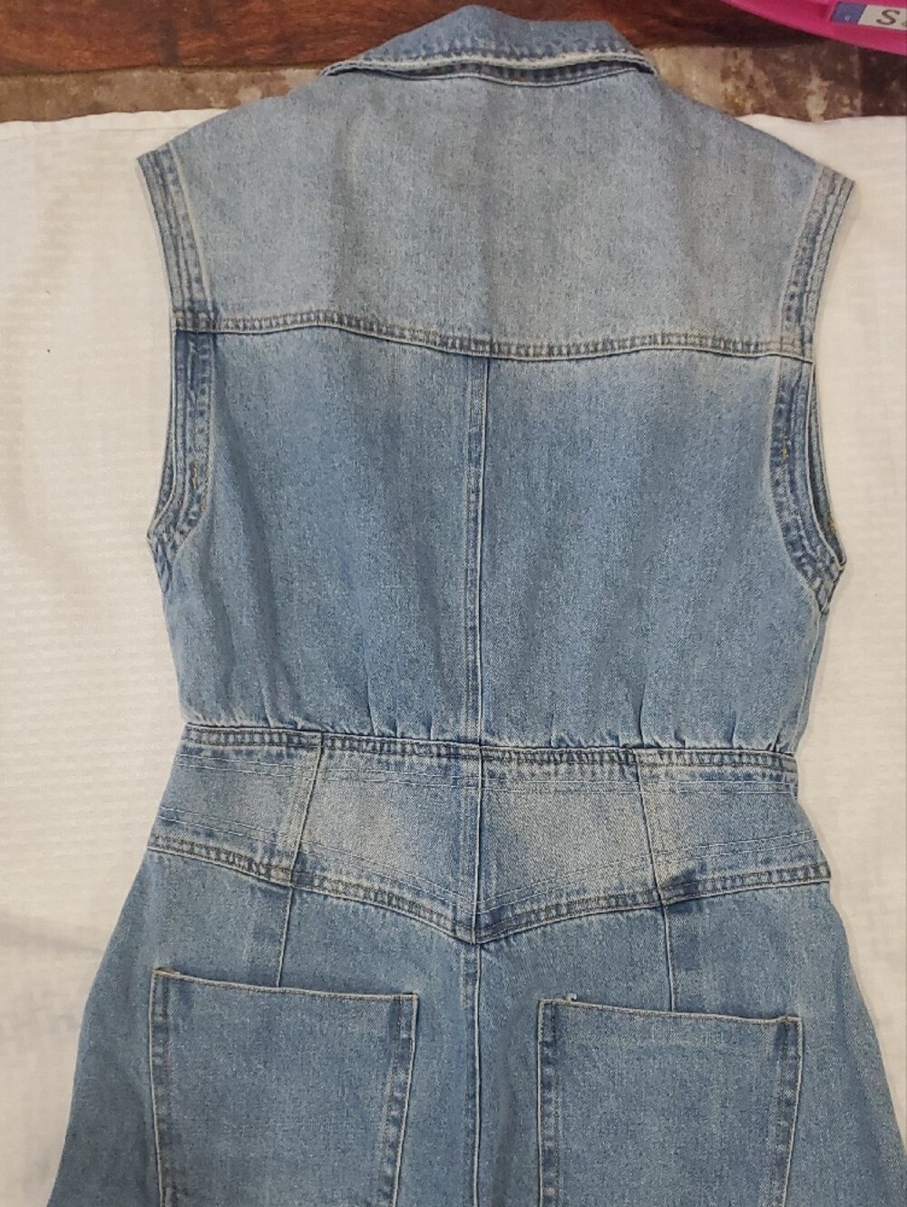 Sleeveless Light Blue Denim Wide-Leg Overalls - Picture 14 of 15
